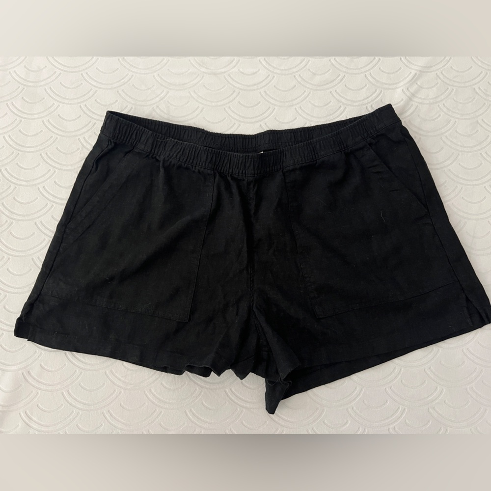 Womens Large Linen Rayon Black Pull On Comfy Everyday Casual Stretch Relax Short